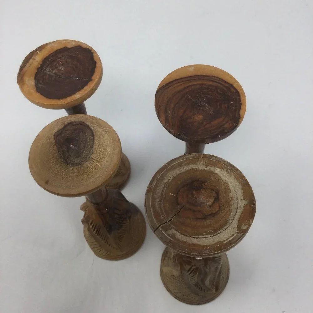 4 Vintage Wood Hand Carved Goblets Small
